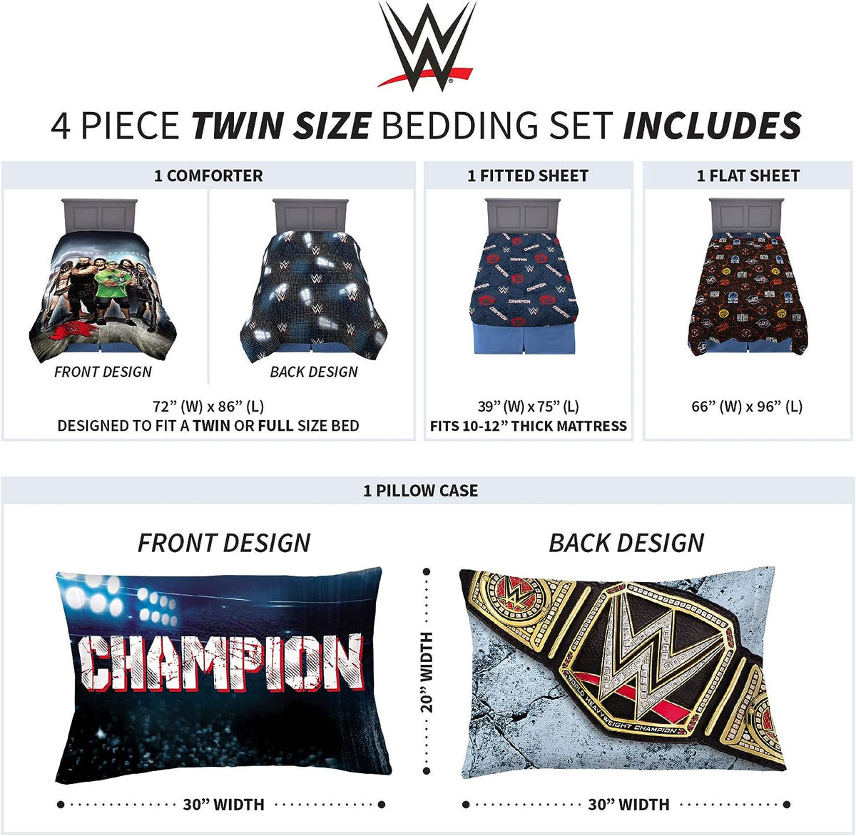 Franco Kids Bedding WWE Armageddon 4 Piece Twin Comforter and Sheet Set