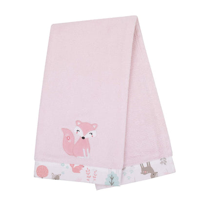NoJo Sweet Forest Friends Super Soft Appliqued Fox Baby Blanket - 30" x 40" Pink, Aqua, Grey and White
