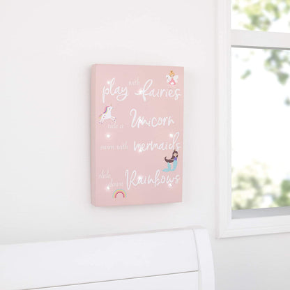 NoJo Play with Fairies, Ride A Unicorn, Swim with Mermaids, Slide Down Rainbows Lighted Wall Decor