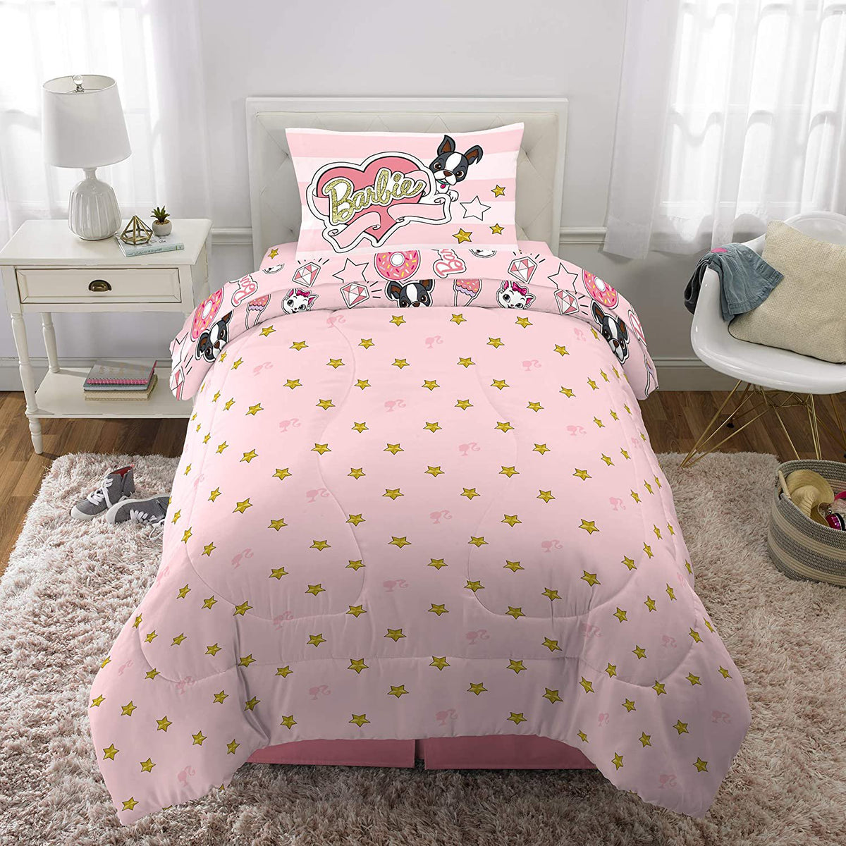 Mattel Barbie 'B Anything' Girls Exclusive 4-Piece Twin Bedding Set with Bonus Tote