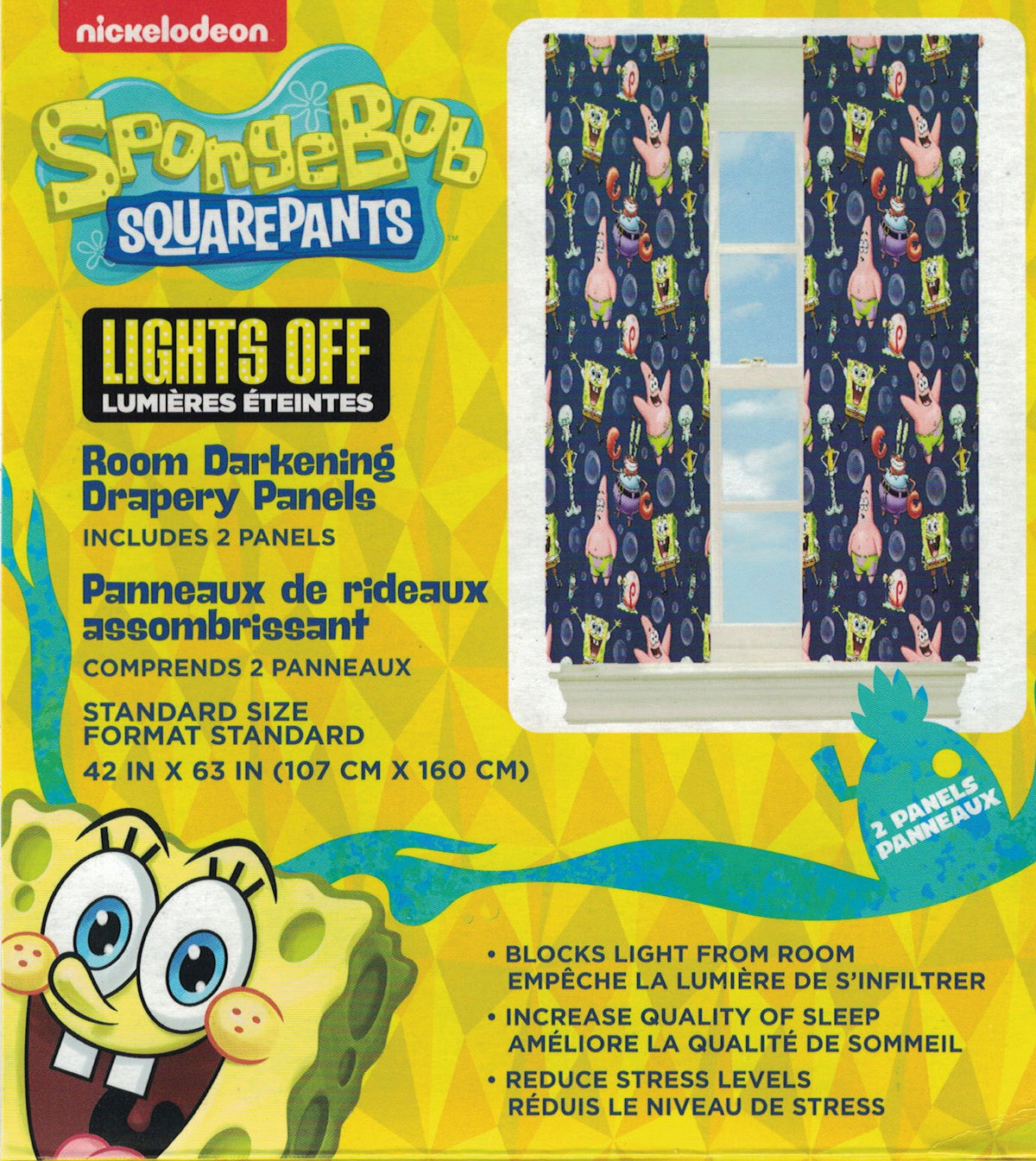 Franco Kids Spongebob Squarepants Room Darkening Window Curtains Drapes Set 84 in x 63 in