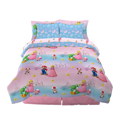 Super Mario Girl Princess Peach Girl Gamer Full Size Comforter & Sheets with Sham, 7 Piece Set