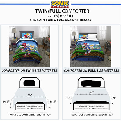 Sonic the Hedgehog 2 Piece Reversible Twin/full Comforter & Pillowcase set