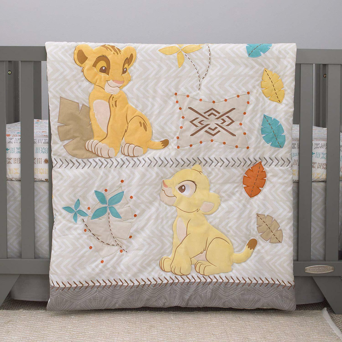 Disney Lion King Simba and Nala 3-Piece Nursery Crib Bedding Set, Ivory/Sage/Grey/Yellow