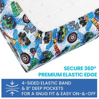 Today's Kids 1-Pack Monster Truck Fitted Baby Crib Sheet Boy - Soft & Breathable Printed Nursery Toddler Bed Sheets for Boys, Elastic Edge with Deep Pockets, Machine Washable, Fits 28" x 52" Mattress