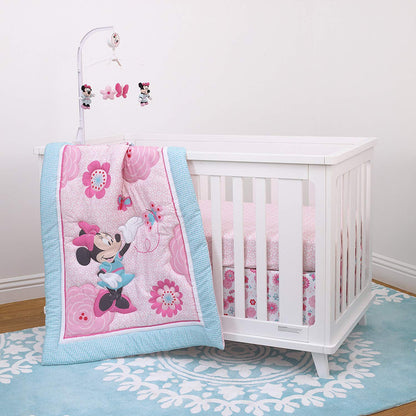 Disney Minnie Mouse Pretty in Pink 3 Piece Nursery Crib Bedding Set, Pink, Grey, Rose