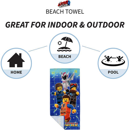Lego Movie 2 Kids Cotton Beach Towel, 28” x 58”, Even Awesomer
