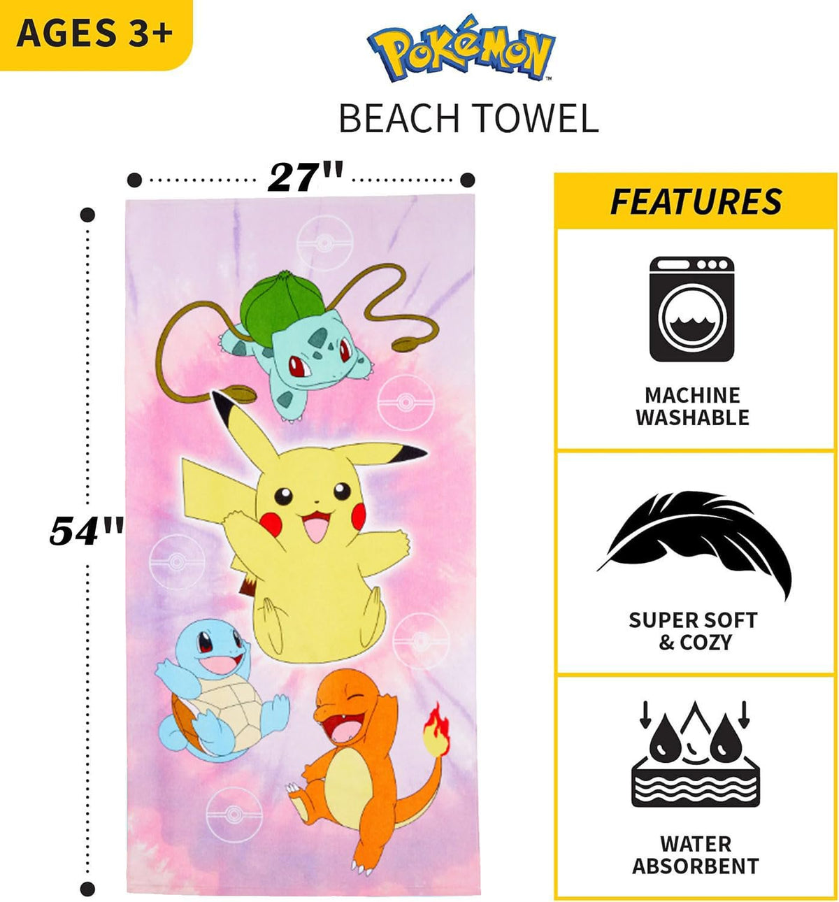 Franco Pokemon Girls Beach Towel, 27" x 54"