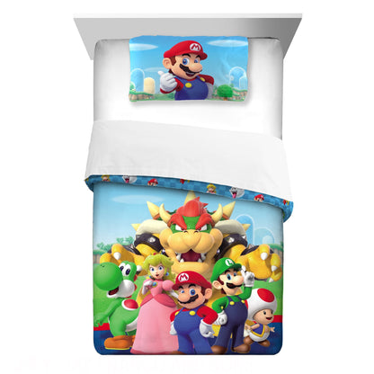 Franco Super Mario Kids Twin/Full Comforter and Pillowcase, 2-Piece Set