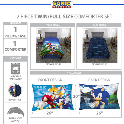 Sonic the Hedgehog 2 Piece Reversible Twin/full Comforter & Pillowcase set