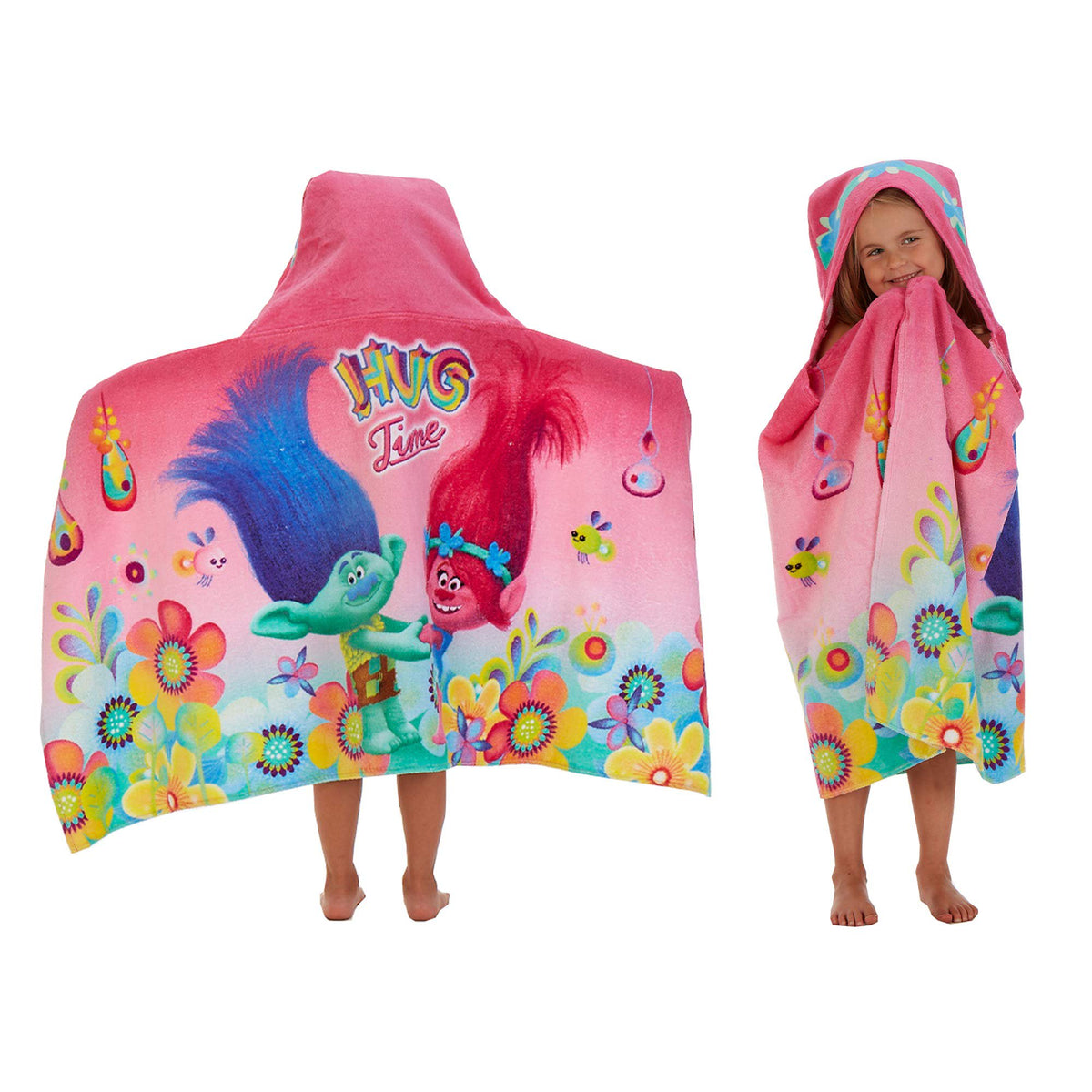 Trolls Bath/Pool/Beach Cotton Terry Hooded Towel Wrap, 24 In x 50 In