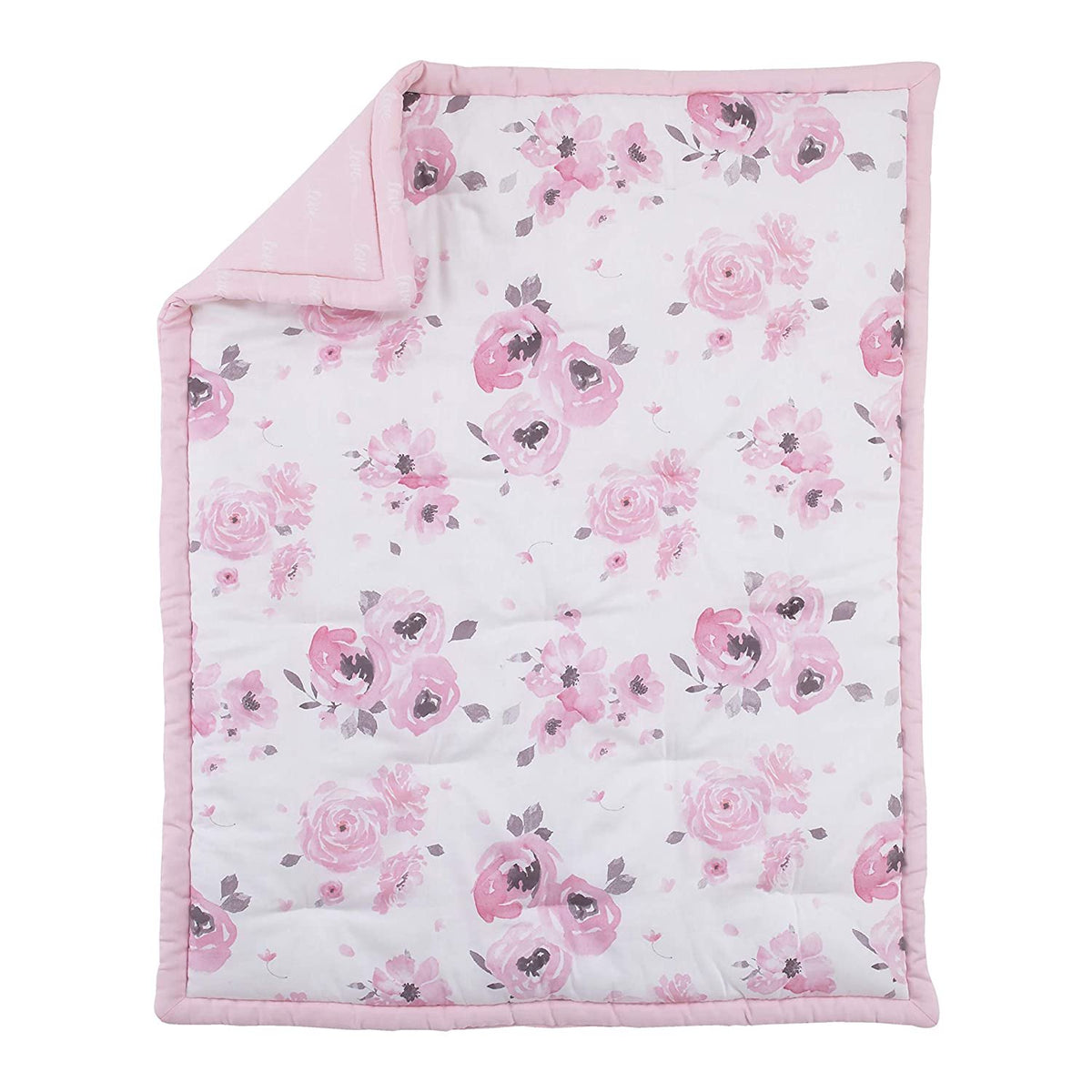 NoJo 4 Piece Nursery Crib Bedding Set, Watercolor Floral, Pink/Rose/White/Brown