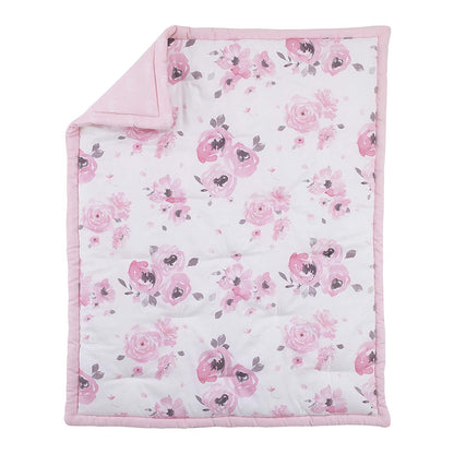 NoJo 4 Piece Nursery Crib Bedding Set, Watercolor Floral, Pink/Rose/White/Brown