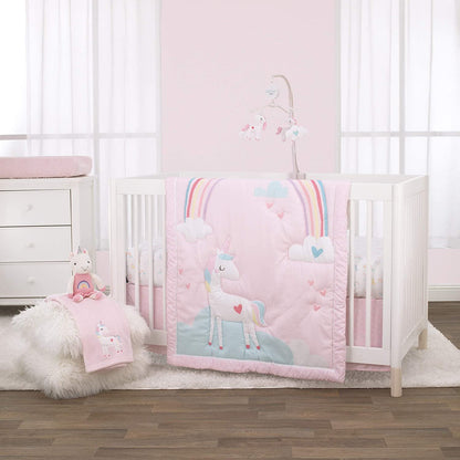 NoJo Fitted Crib Sheet, Rainbow Unicorn, Pink/Aqua/Yellow/White, 28x52x8 Inch (Pack of 1)