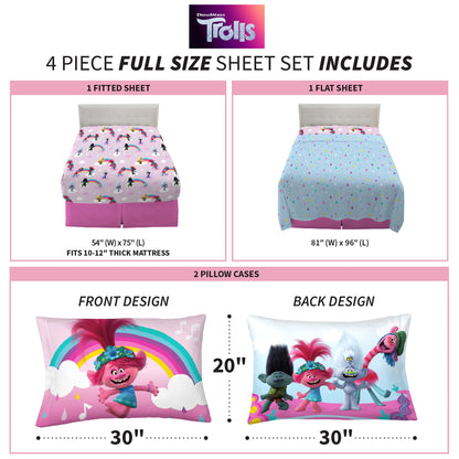 Franco Kids Trolls World Tour Full Size Sheet Set