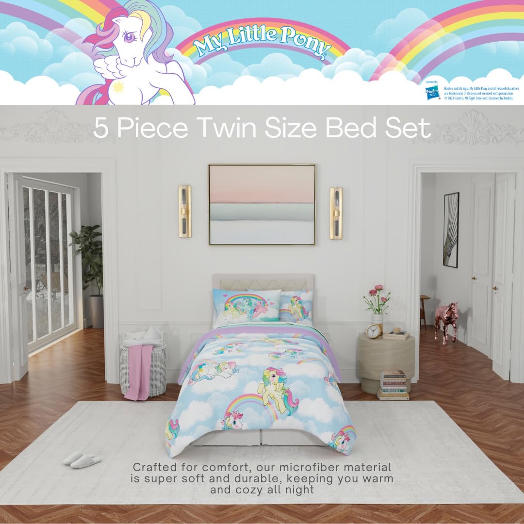 Franco Collectibles My Little Pony Classic Retro Unicorn Rainbow 5-Pc Twin Comforter and Sheet Set with Sham