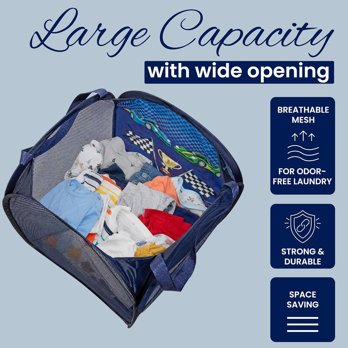 Todays Kids Collapsible Mesh Pop-Up Laundry Hamper - Foldable Laundry Basket with Breathable Mesh, Reinforced Handles and Side Pocket
