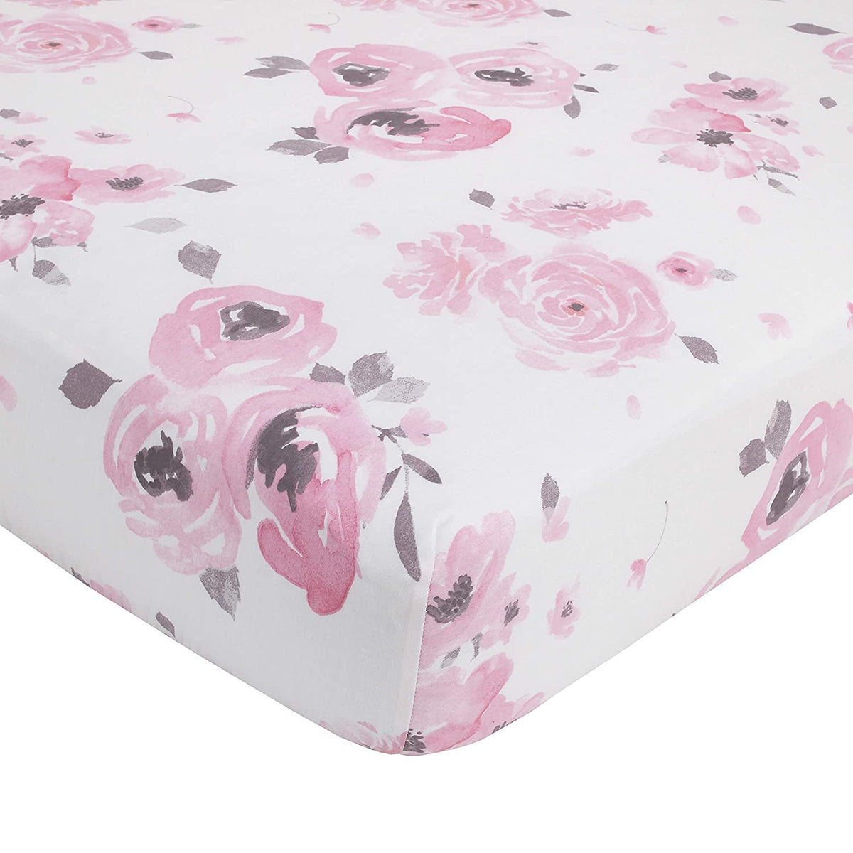 NoJo 4 Piece Nursery Crib Bedding Set, Watercolor Floral, Pink/Rose/White/Brown