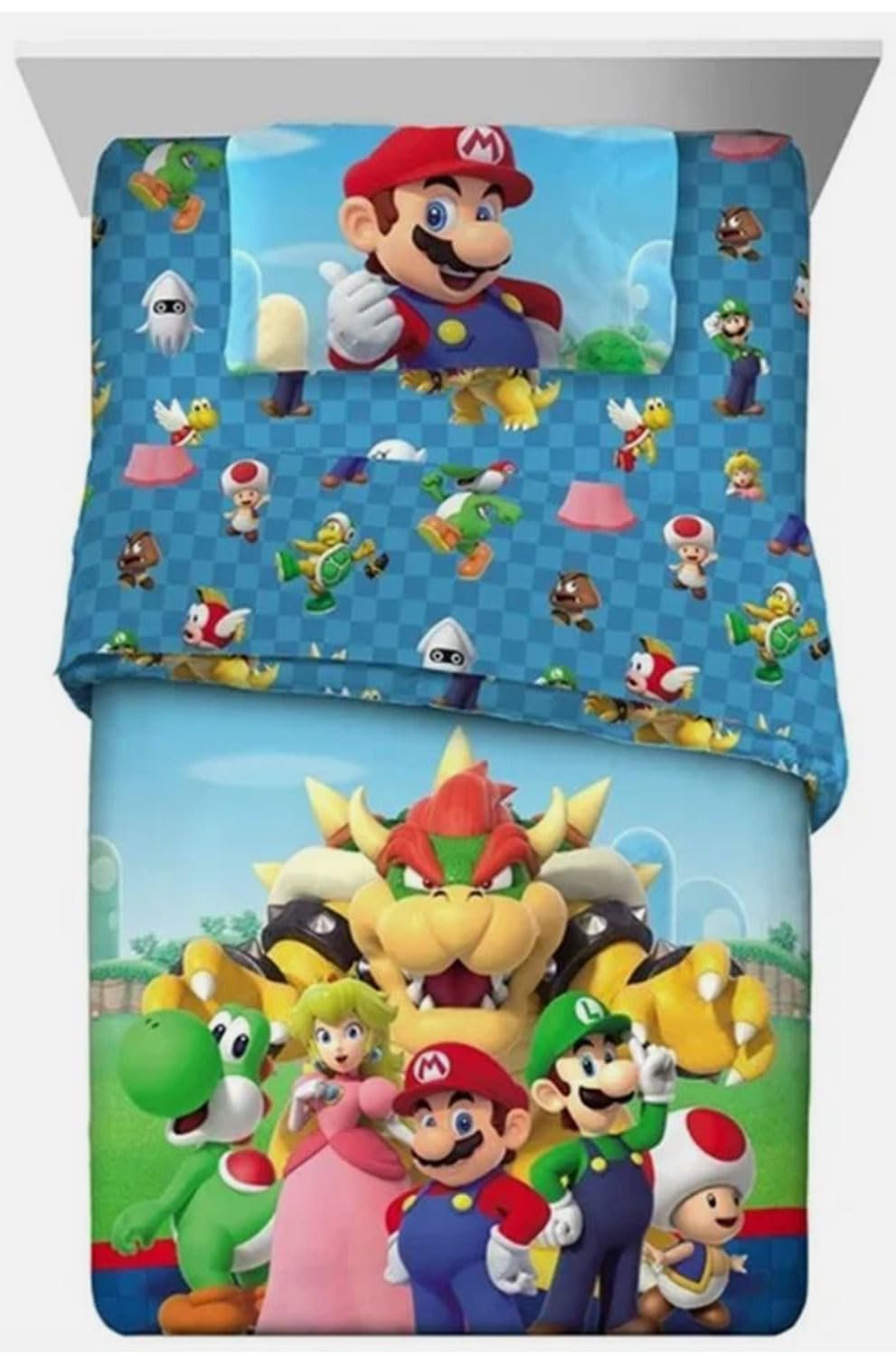 Franco Super Mario Kids Twin Comforter and Sheets Set, All The Players