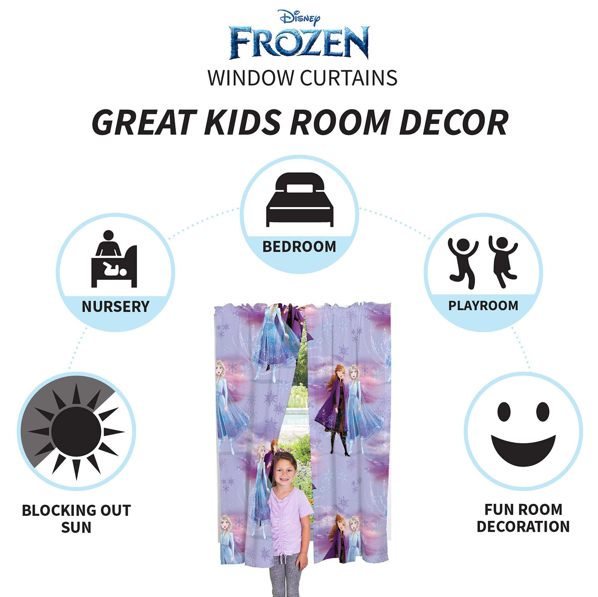 Disney Frozen 2 Room Window Curtains Drapes Set, 82 in x 63 in