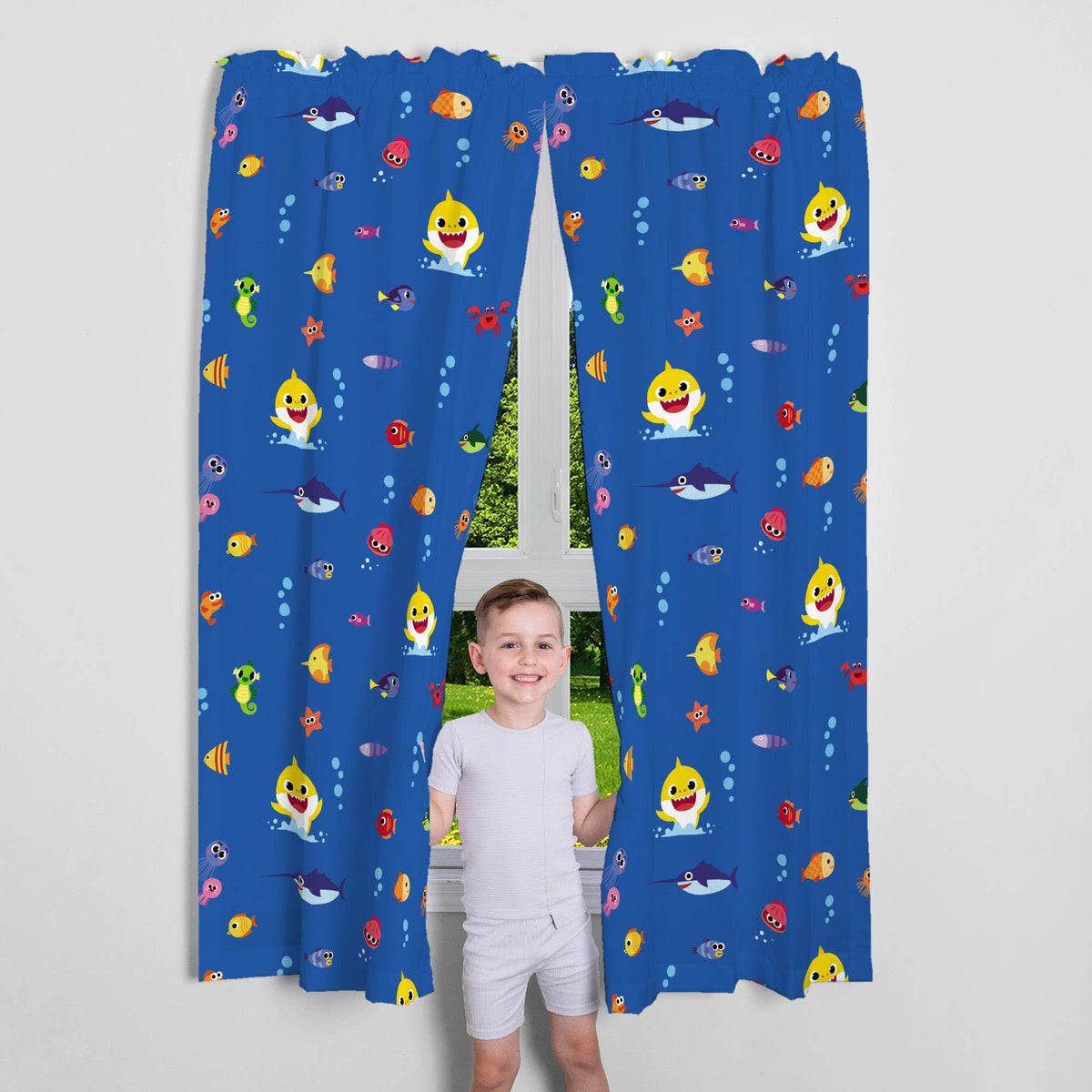 Franco Kids Baby Shark Room Window Curtains Drapes Set, 82 in x 63 in