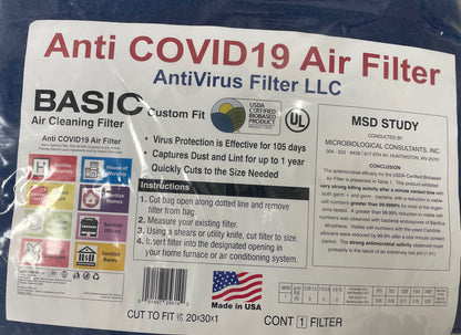 Anti Virus Air Filter - 20" x 30" x 1"