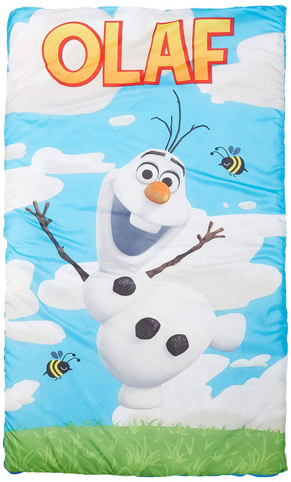 Disney Frozen Olaf Quilted Slumber Bag, Bonus Backpack with Straps, Light Blue/White