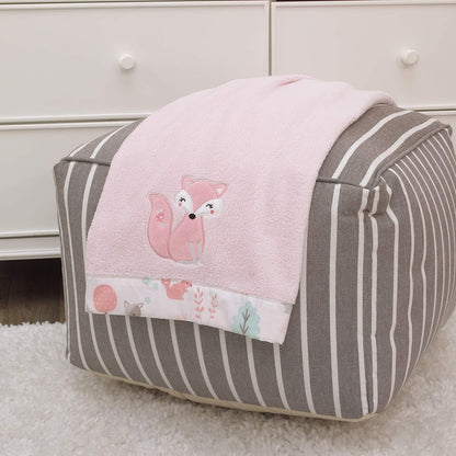 NoJo Sweet Forest Friends Super Soft Appliqued Fox Baby Blanket - 30" x 40" Pink, Aqua, Grey and White