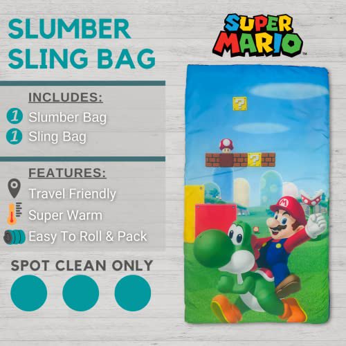 Super Mario 2 Piece Kids Sleeping/Slumber Bag & Sling Bag Set, 46"(L) X 26"(W)
