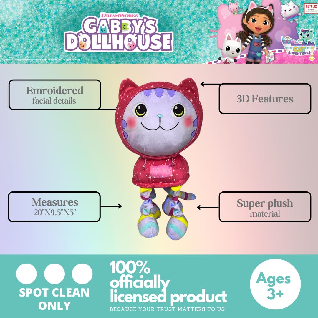 DreamWorks Gabby's Dollhouse DJ Catnip Plush Cuddle Pillow Buddy, 20" x 9.5"