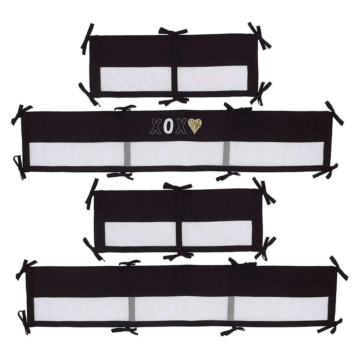 NoJo NoJo - XOXO -Secure-Me Crib Liner, Black, White, Gold