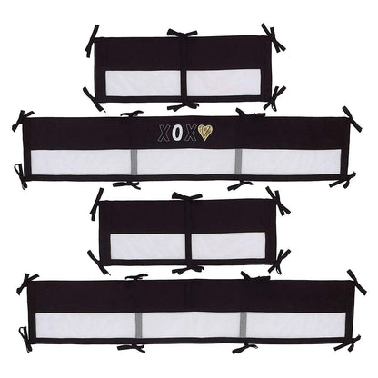 NoJo NoJo - XOXO -Secure-Me Crib Liner, Black, White, Gold