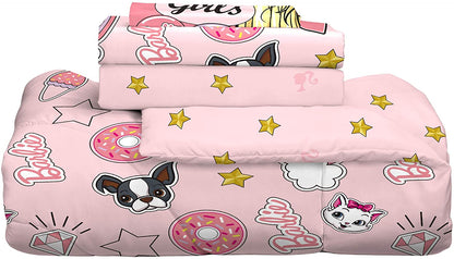 Mattel Barbie 'B Anything' Girls Exclusive 4-Piece Twin Bedding Set with Bonus Tote