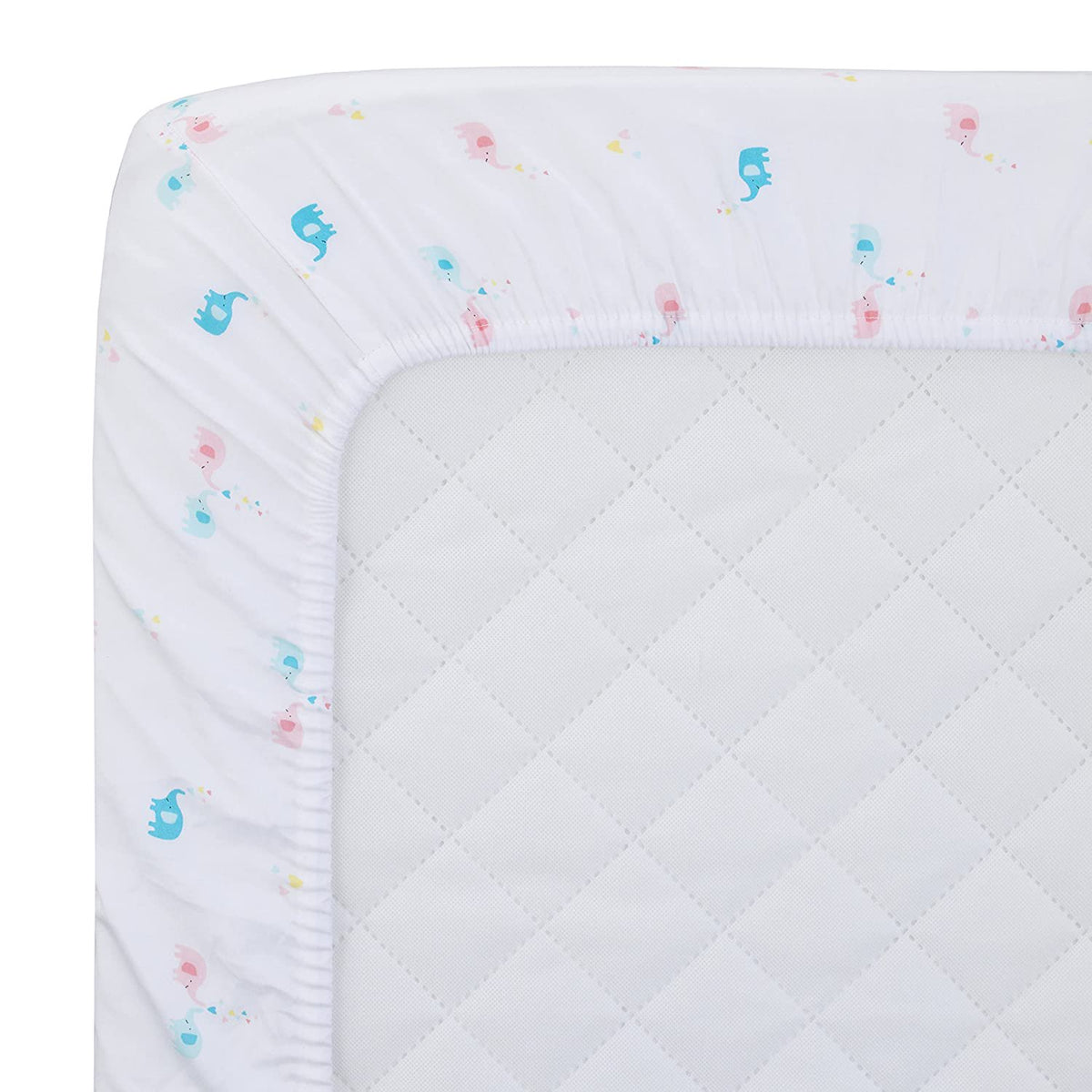 Carter's 100% Cotton Fitted Crib Sheet, Elephant, Pink, Blue, White