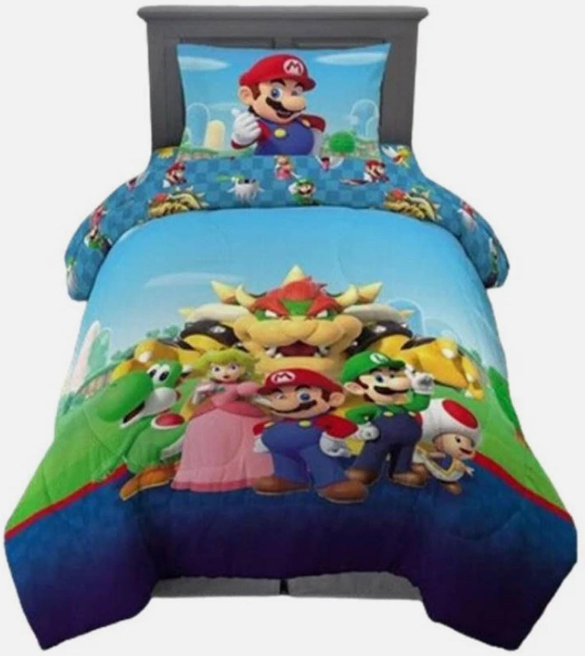Franco Super Mario Kids Twin Comforter and Sheets Set, All The Players