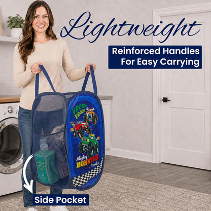 Todays Kids Collapsible Mesh Pop-Up Laundry Hamper - Foldable Laundry Basket with Breathable Mesh, Reinforced Handles and Side Pocket