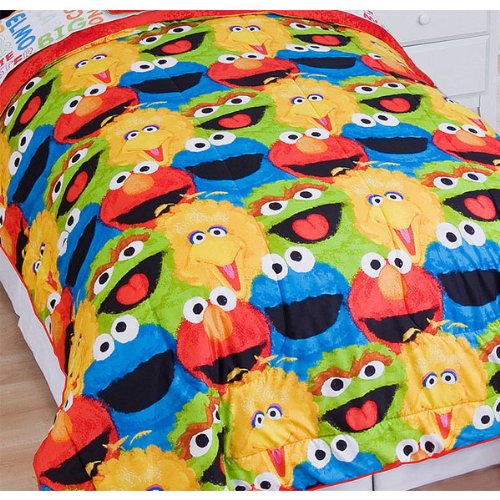 3pc Sesame Street Full Comforter Pillow Shams Set Elmo Chalk Bedding