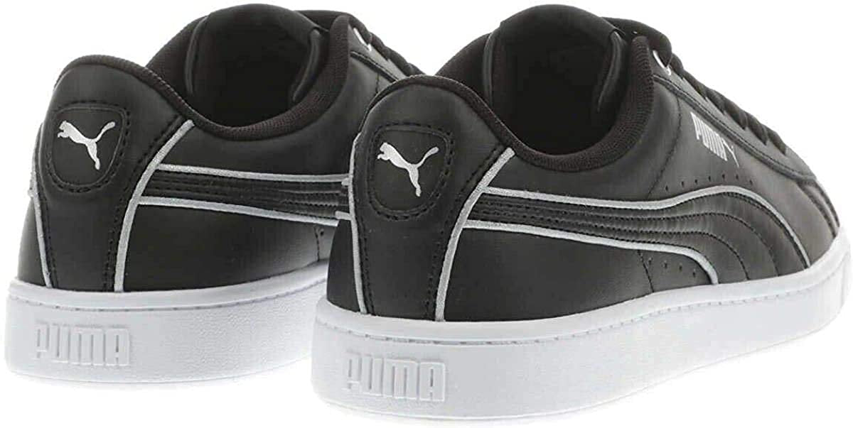 PUMA Womens Vikky V2 Black Silver Leather Sneakers Walking Shoes 9.0
