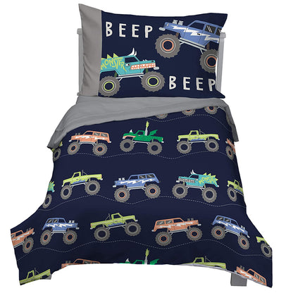 Carter's Monster Truck 4 Piece Toddler Bed Set, Navy and Grey