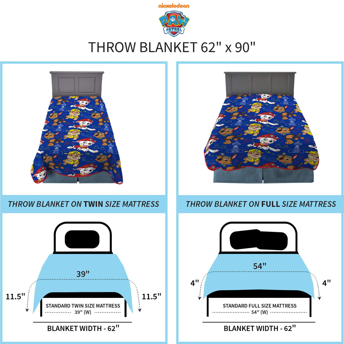 Franco Kids Paw Patrol Plush Throw Blanket, 62 in x 90 in