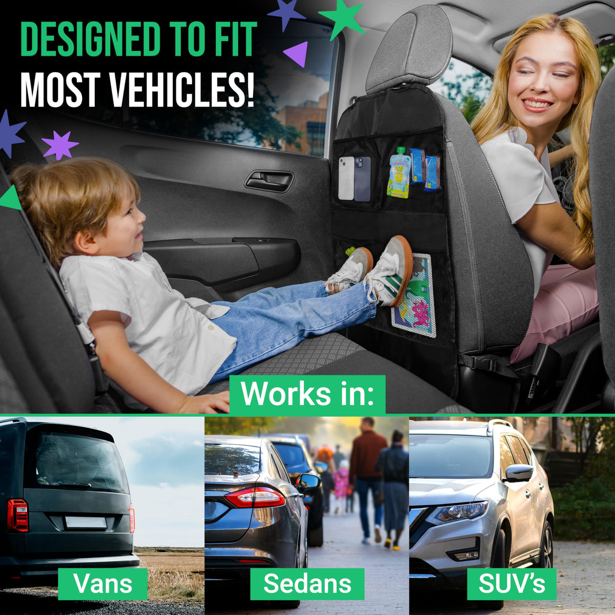 Todays Kids 2 Pack Kick Mats Back Seat Protector - Backseat Car Organizer for Kids, Car Storage Organizer, Back Seat Cars Organizers, Cars Organizers Backs Seats, Travel Accessories