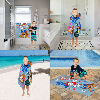 PAW Patrol Kids Chase Towel and Character Scrubby Set, Gray, Nickelodeon
