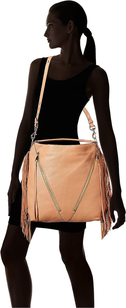 Rebecca Minkoff Fringe Moto Hobo Shoulder Bag, Butter Rum