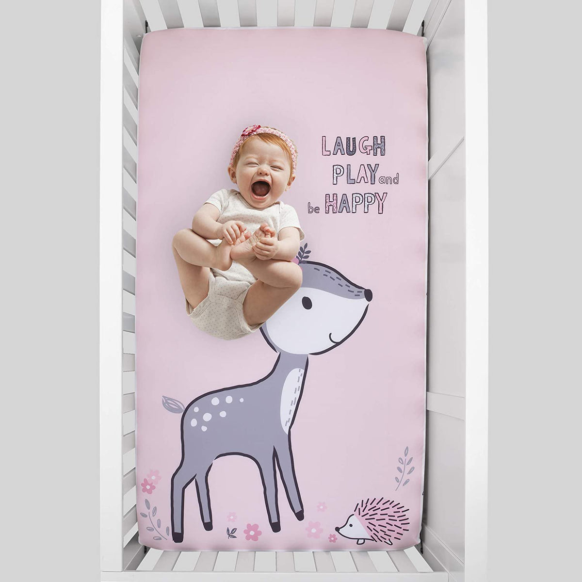 Nojo Sweet Deer Photo Op Fitted Crib Sheet Grey, Pink, White
