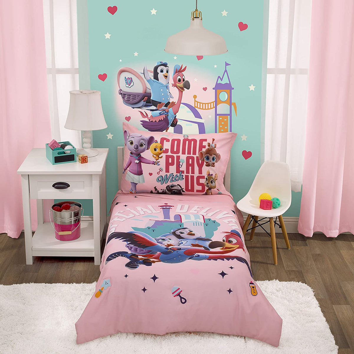 Disney T.O.T.S Special Delivery 4 Piece Toddler Bedding Set - Pink, Teal, Purple & Brown