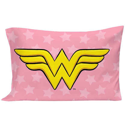 Wonder Woman 4 Piece Toddler Bedding Set - Pink, Gold, Red & Blue