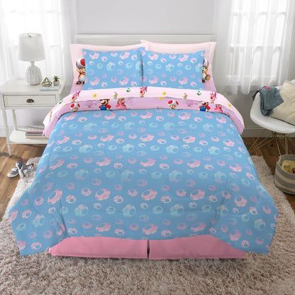 Super Mario Girl Princess Peach Girl Gamer Full Size Comforter & Sheets with Sham, 7 Piece Set
