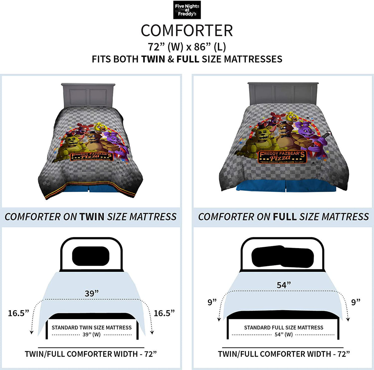 Franco FIVE NIGHTS AT FREDDY’S Comforter, Twin/Full Size 72" x 86"
