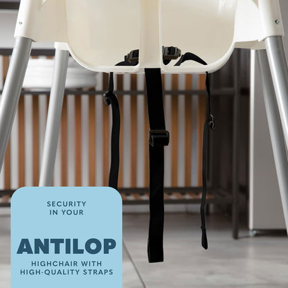 Today's Kids High Chair Straps Replacement Compatible with IKEA Antilop High Chair - Heavy Duty 3 Point Harness Seat Belt, Adjustable Durable Polyester, Soft & Comfortable on Baby's Skin - Black