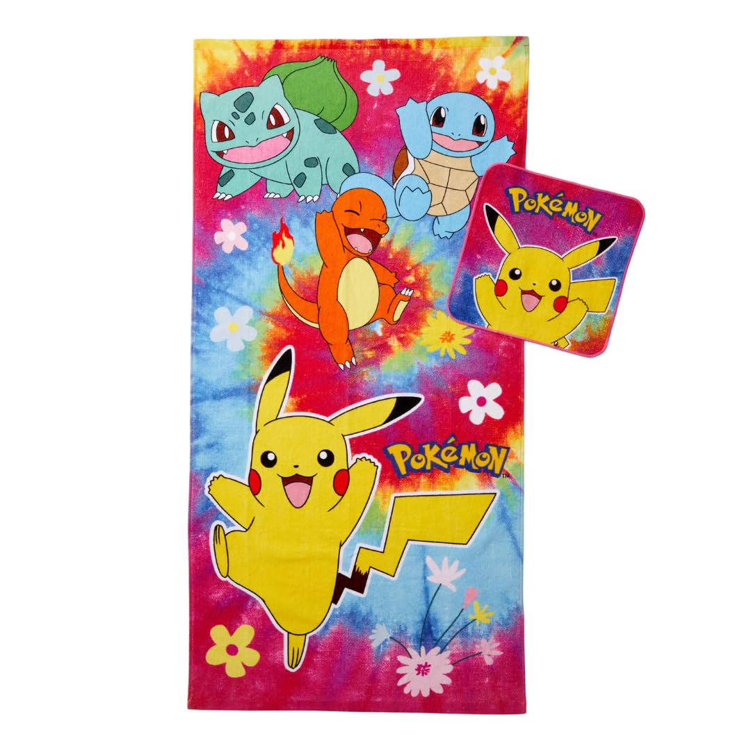 Franco Pokemon Gamer Kids Bath/Pool/Beach Cotton Terry Towel & Washcloth Set, 50 in x 25 in